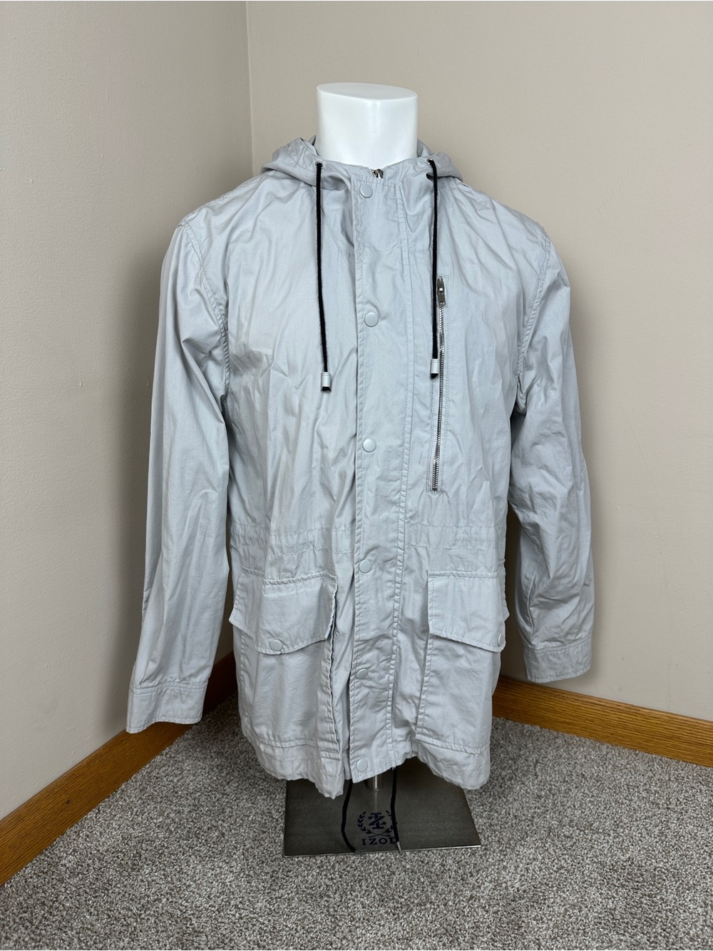 Five Four Light Gray Hooded Windbreaker Rain Jacket